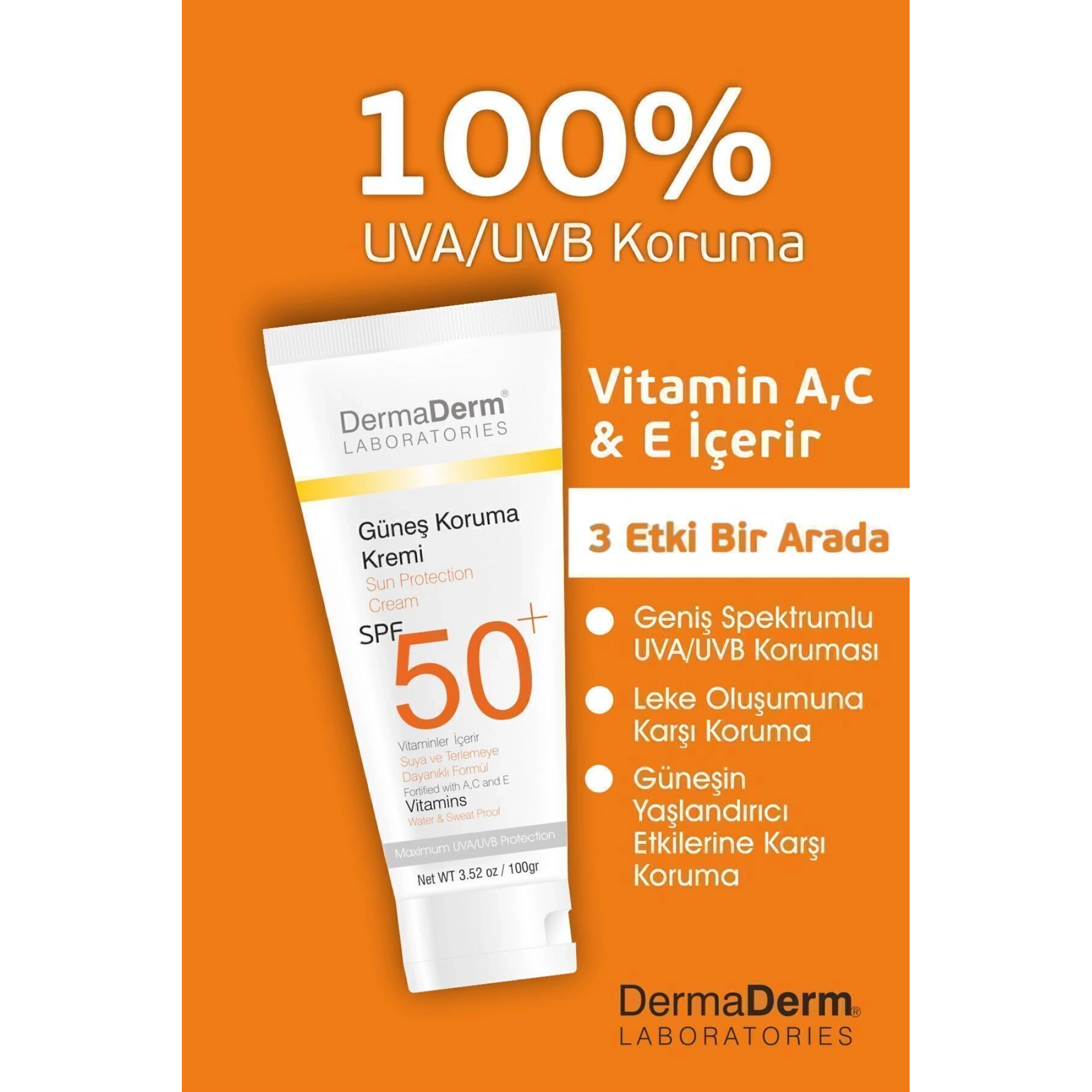 Dermaderm Güneş Koruma Kremi Spf 50+ Faktör 100 Ml - Yüksek Koruma