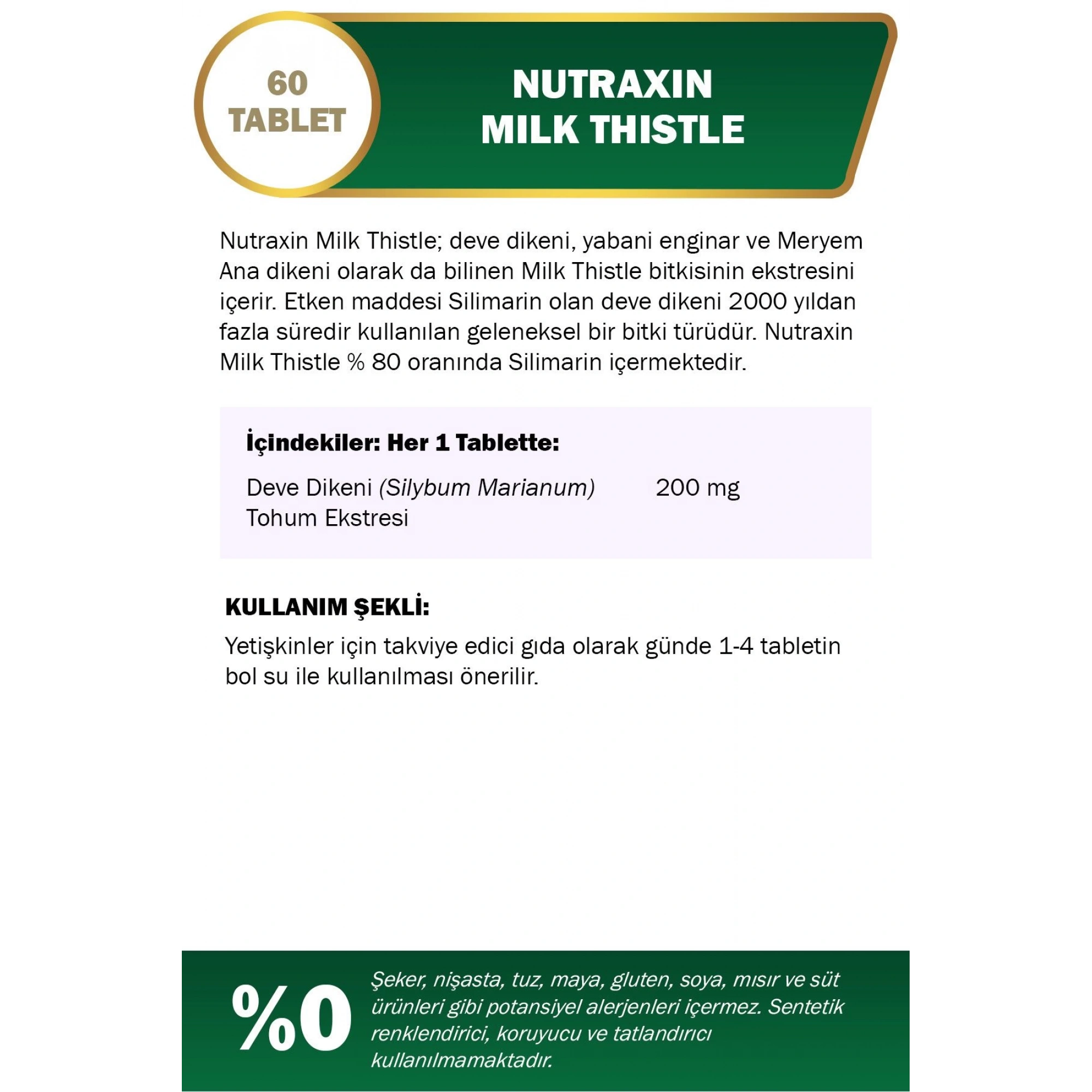 Nutraxin Deve Dikeni Tohumu-Milk Thistle 200 Mg 60 Tablet