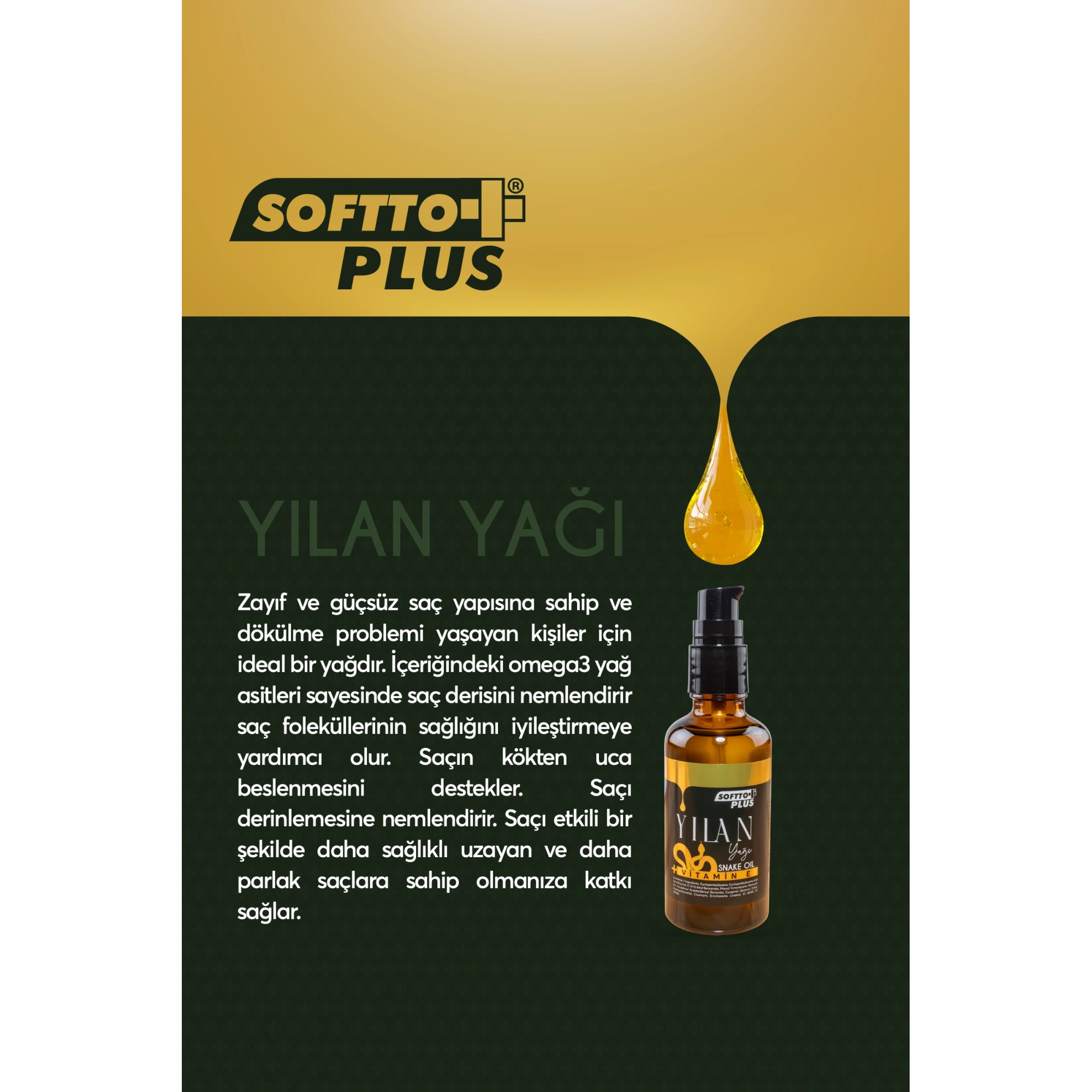 Softto Plus E Vitaminli Yılan Yağlı Saç Yağı 50 Ml - Güçlendirici Bakım