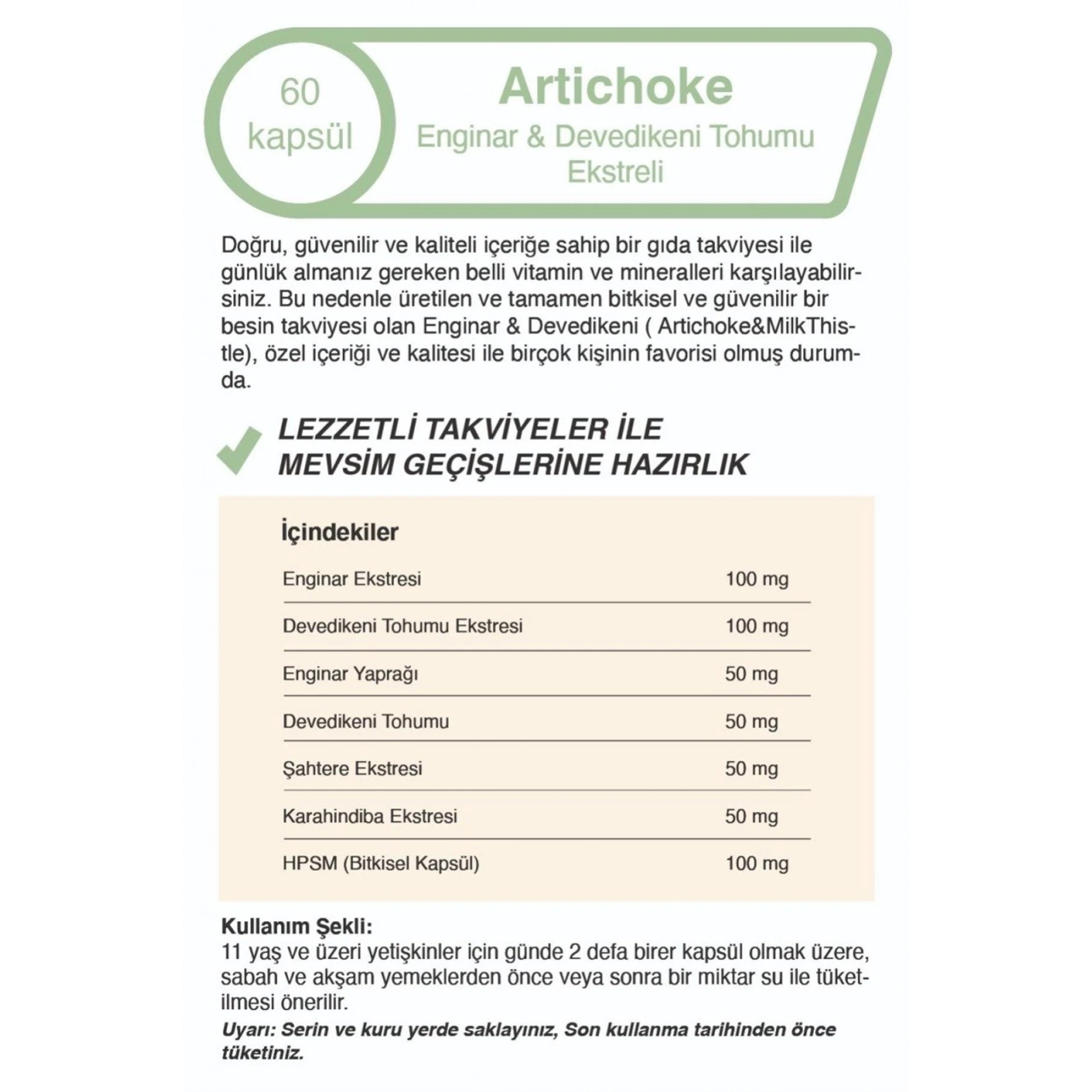 Mindivan Enginar ve Deve Dikeni Ekstreli Kapsül - 500 Mg (60 Adet)