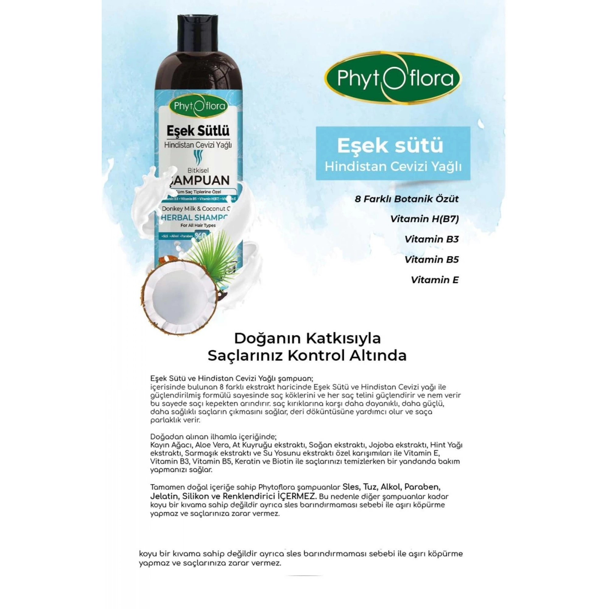 Phytoflora Eşek Sütlü ve Hindistan Cevizi Yağlı Bitkisel Şampuan - 400 Ml