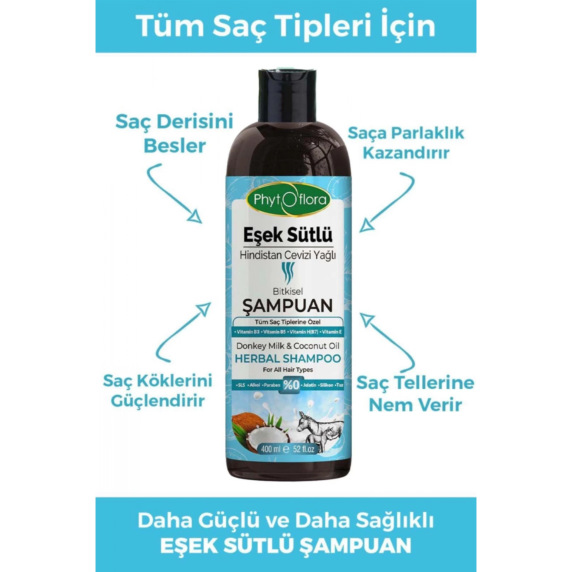 Phytoflora Eşek Sütlü ve Hindistan Cevizi Yağlı Bitkisel Şampuan - 400 Ml