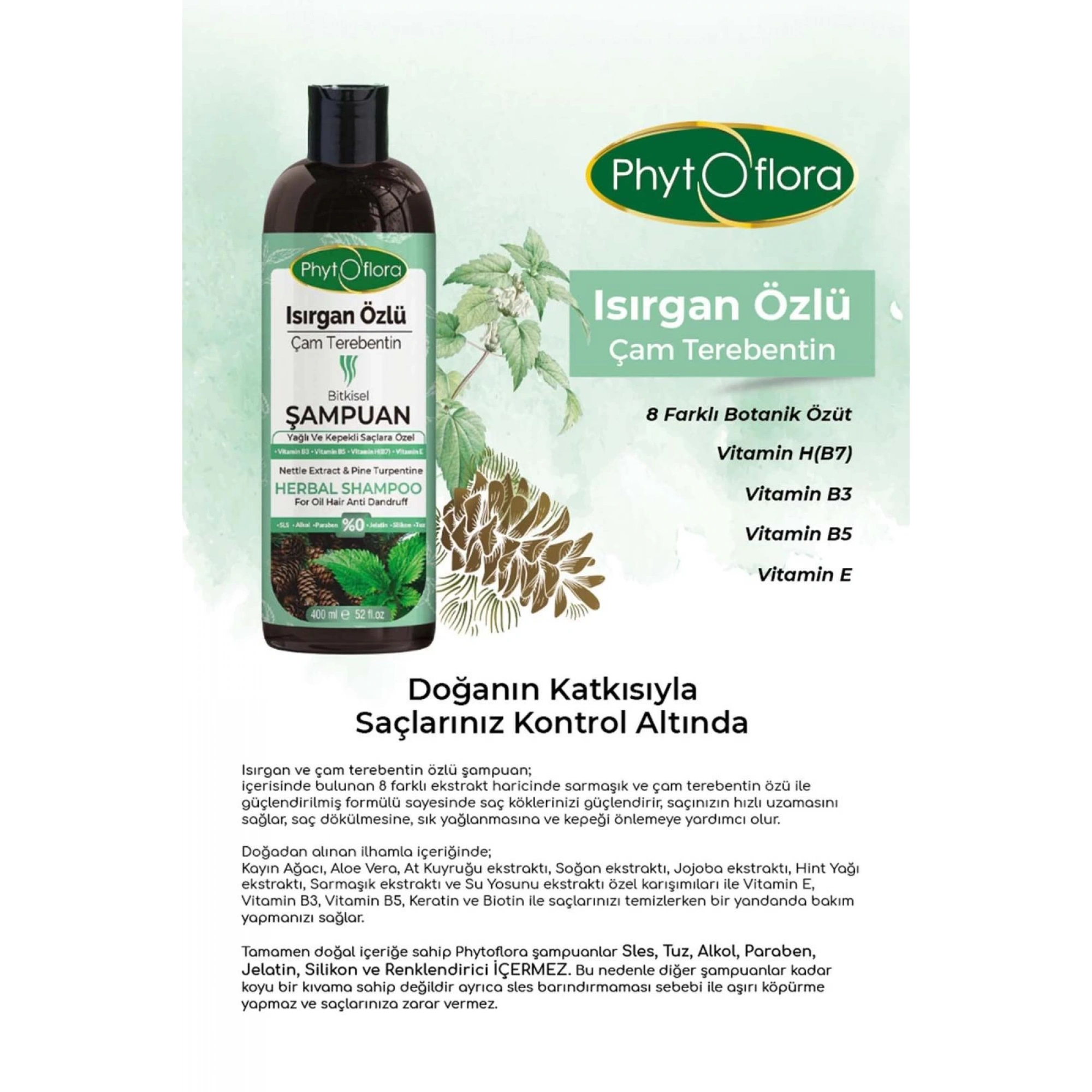 Phytoflora Isırgan Otu ve Çam Terebentin Özlü Bitkisel Şampuan 400 Ml