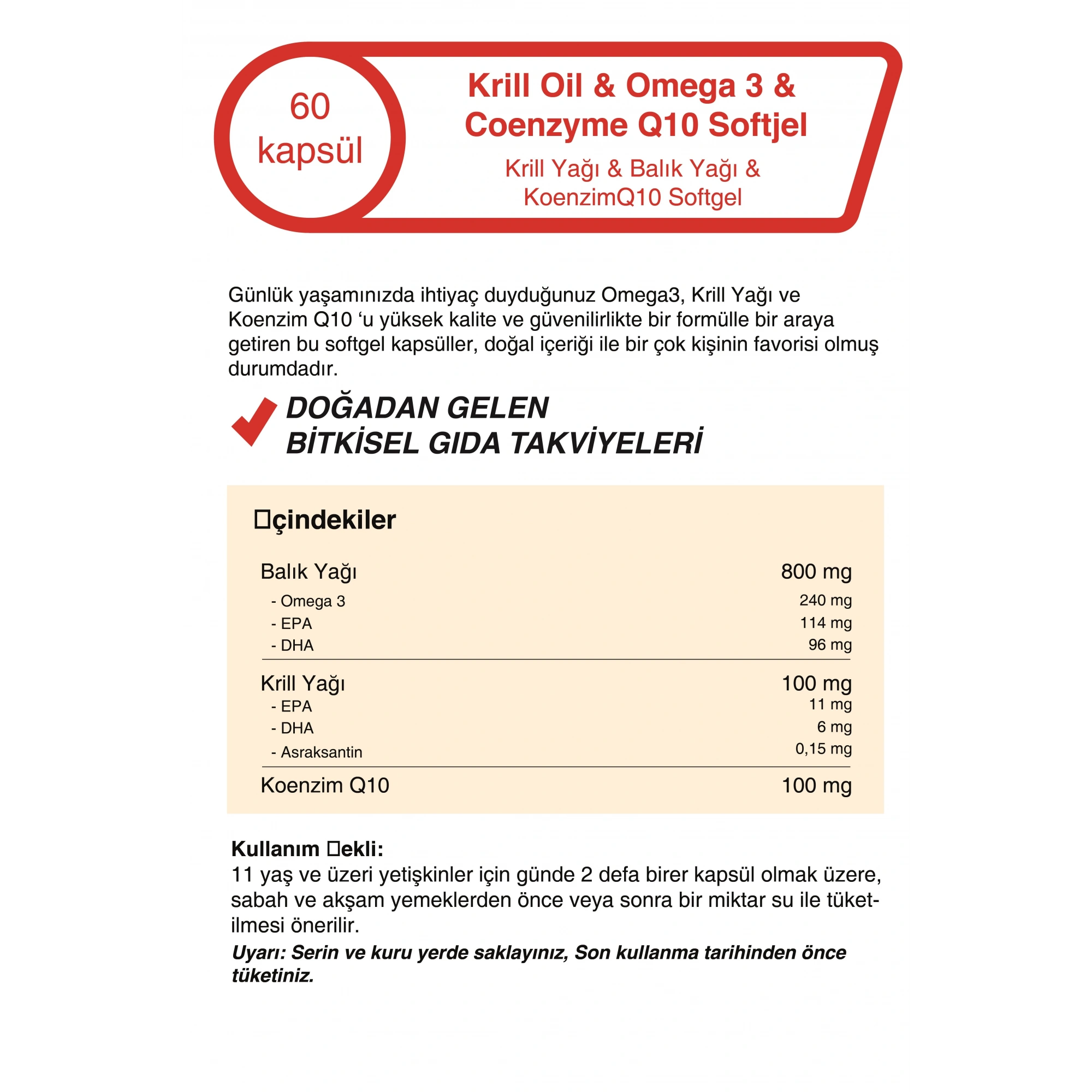 Mindivan Krill Oil & Omega 3 & Coenzyme Q10 500 Mg 60 Kapsül