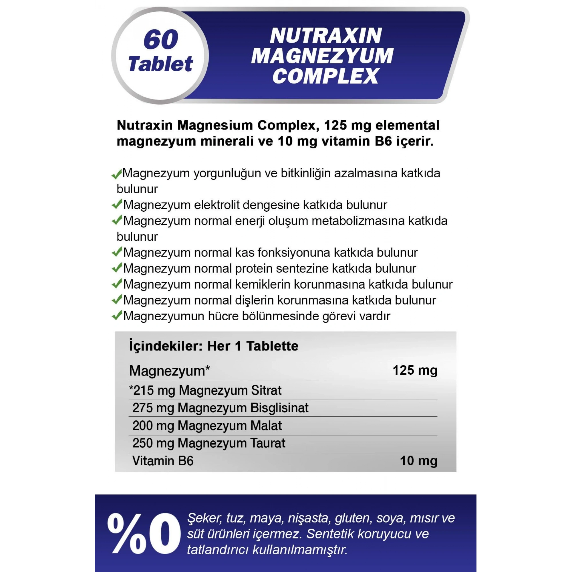 Nutraxin Magnezyum Complex 60 Tablet - 4 Farklı Magnezyum Desteği