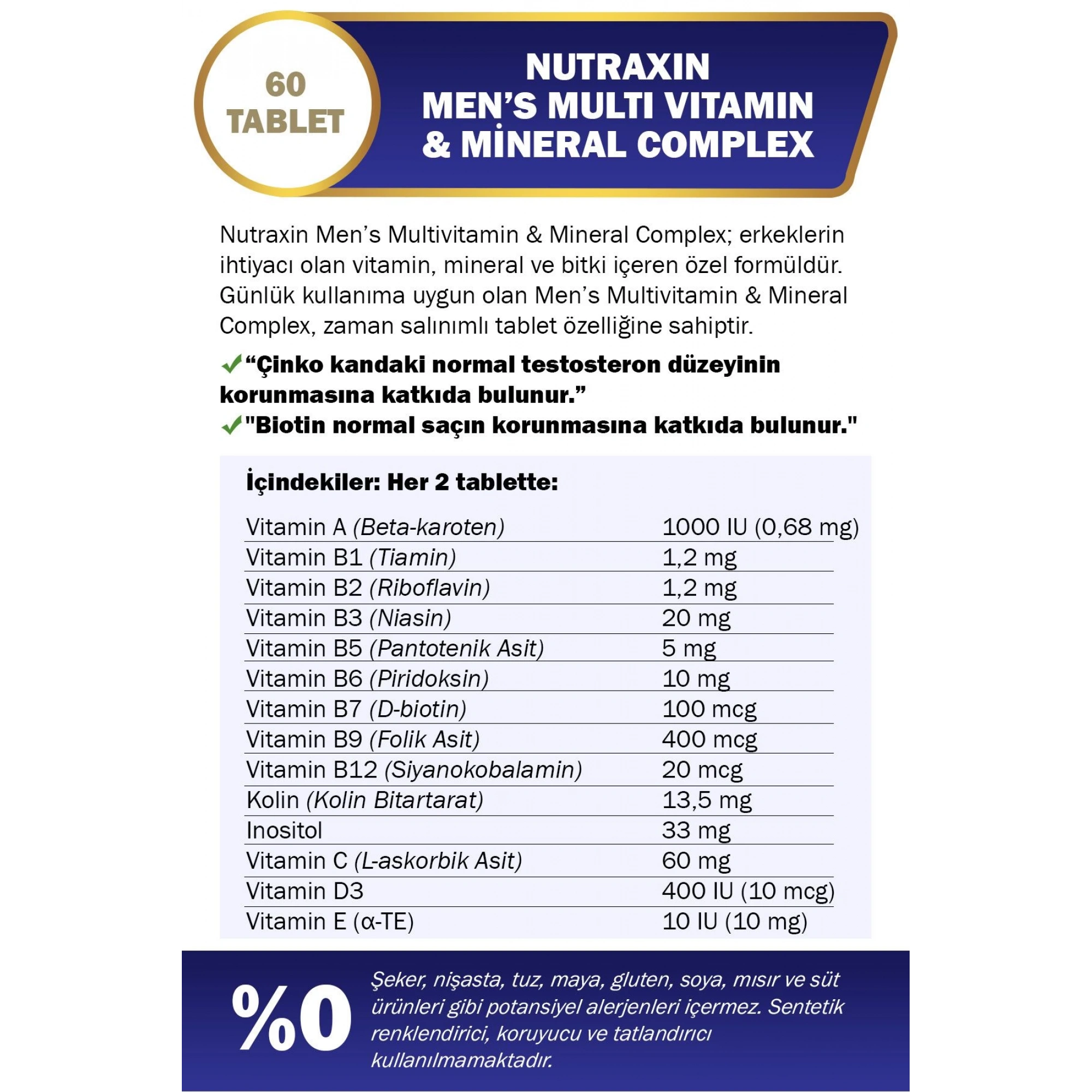 Multivitamin & Mineral Complex Erkekler İçin Özel Kompleks 60 Tablet