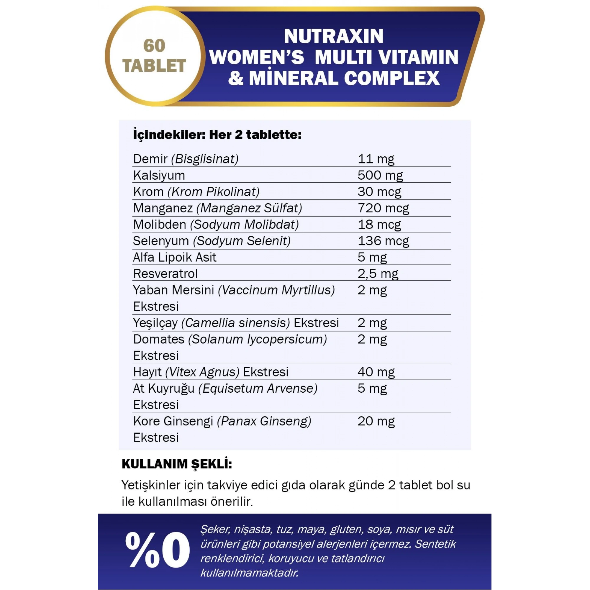 Nutraxin Multivitamin Kadın Multivitamin & Mineral Complex 60 Tablet