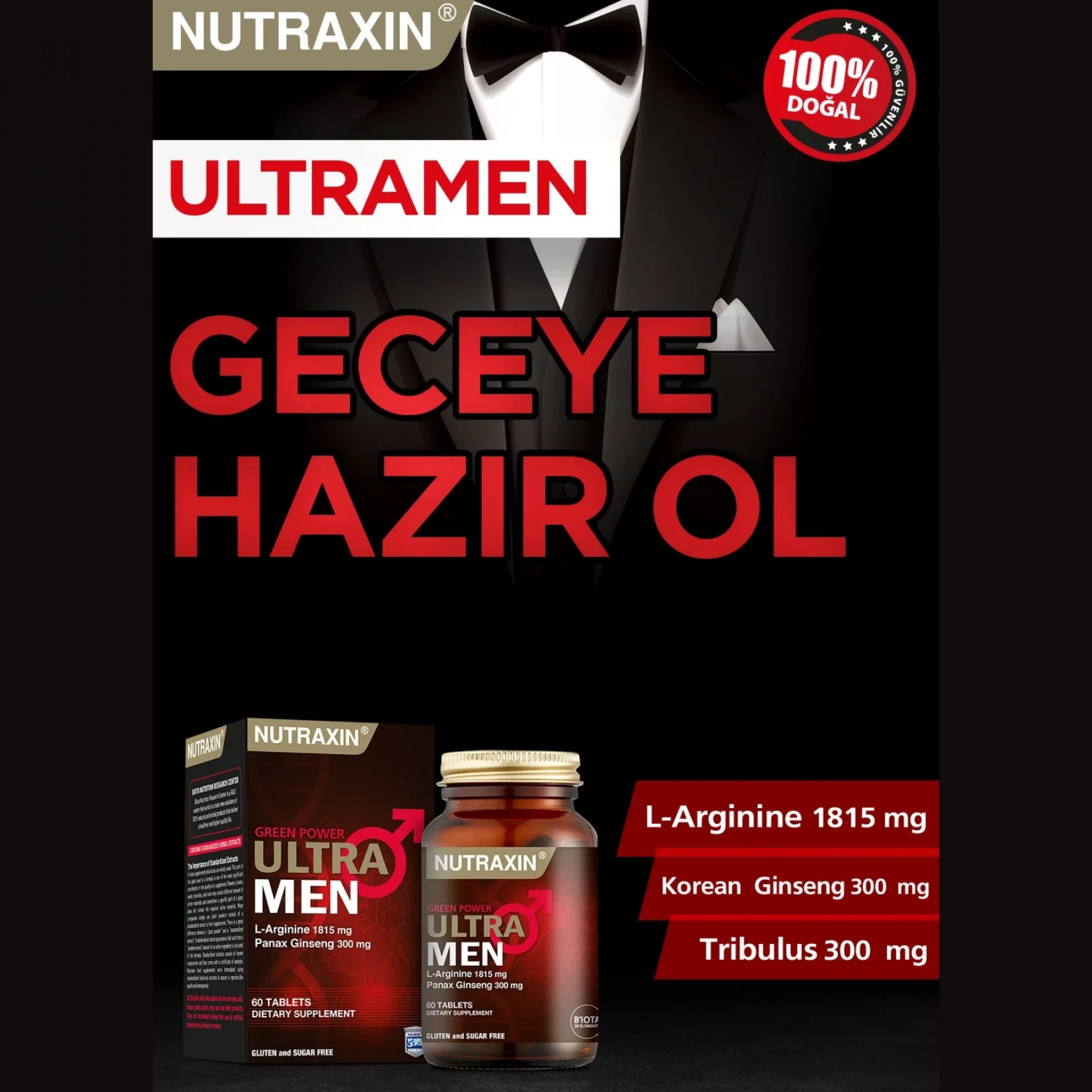 Nutraxin Ultra Men Erkeklere Özel Destek 60 Tablet - L-Arginine ve Bitkisel Formül