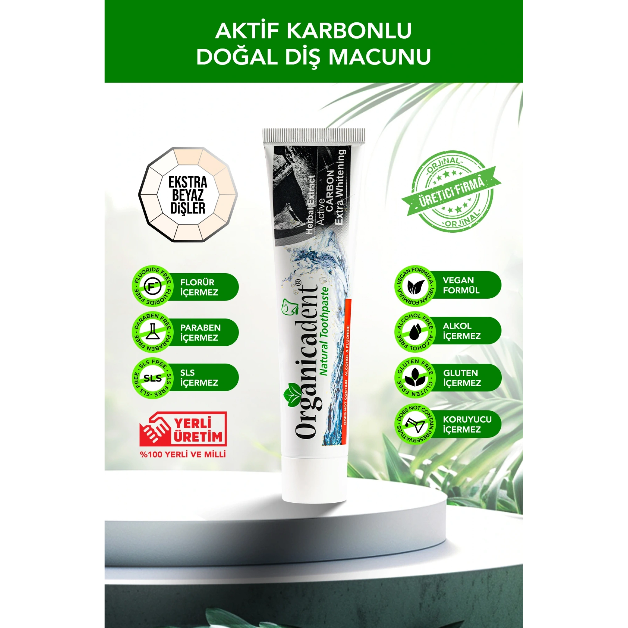Organicadent Aktif Karbonlu Doğal Diş Macunu 75 Ml - Doğal Beyazlık ve Ferahlık