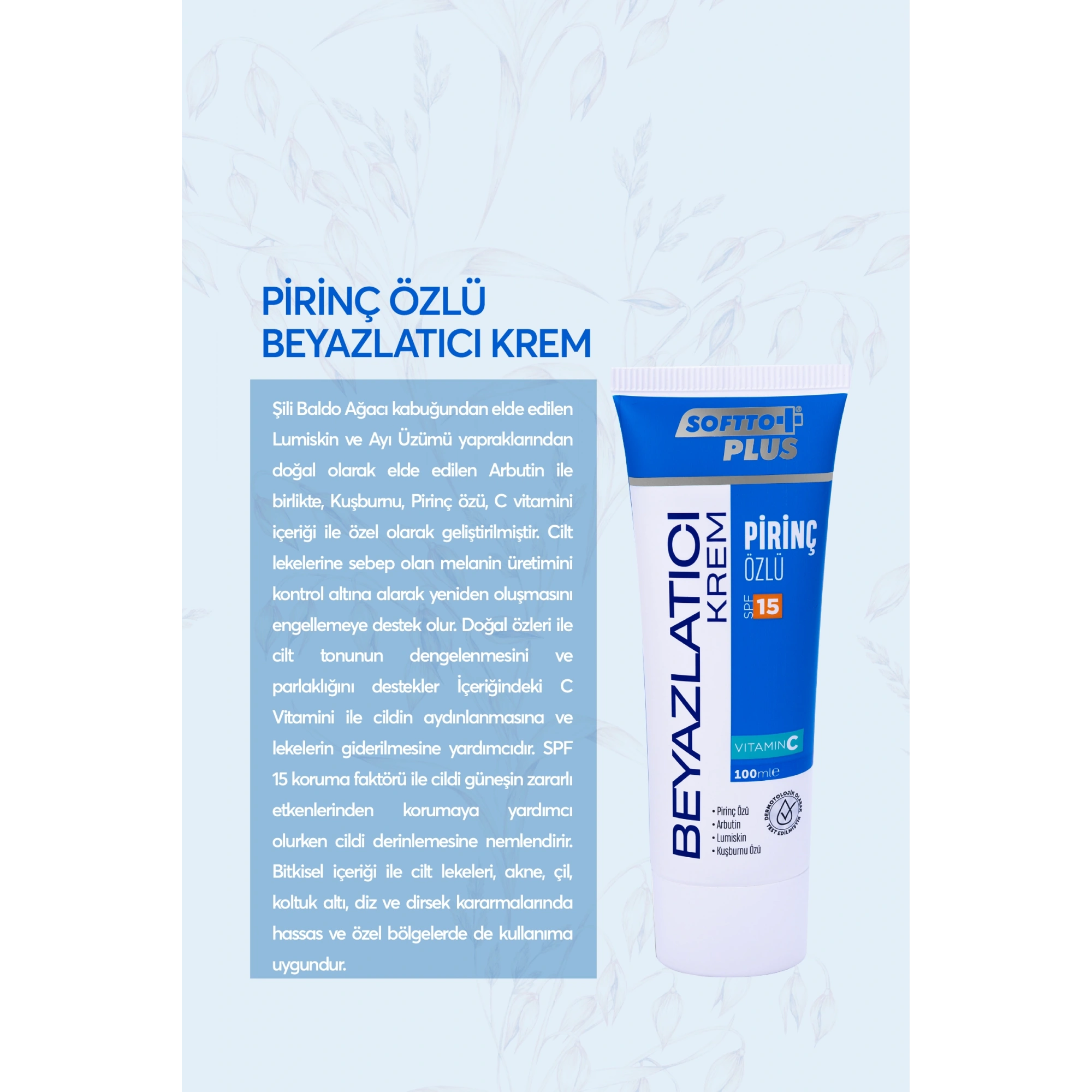 Softto Plus Pirinç Özlü Beyazlatıcı Vücut Kremi 100 Ml - Cilt Tonu Eşitleyici