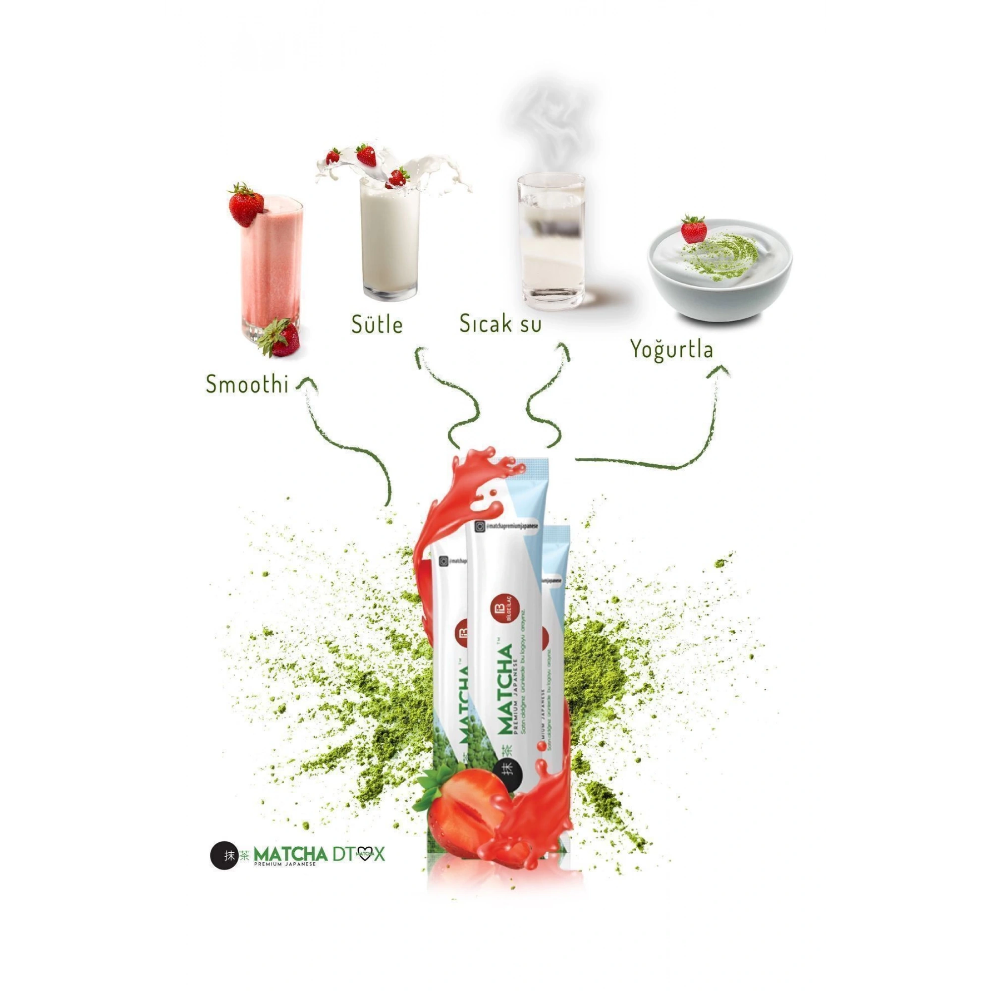 Premium Japanese Çilek Aromalı Detox Burner Form Maça Çayı 1 Kutu