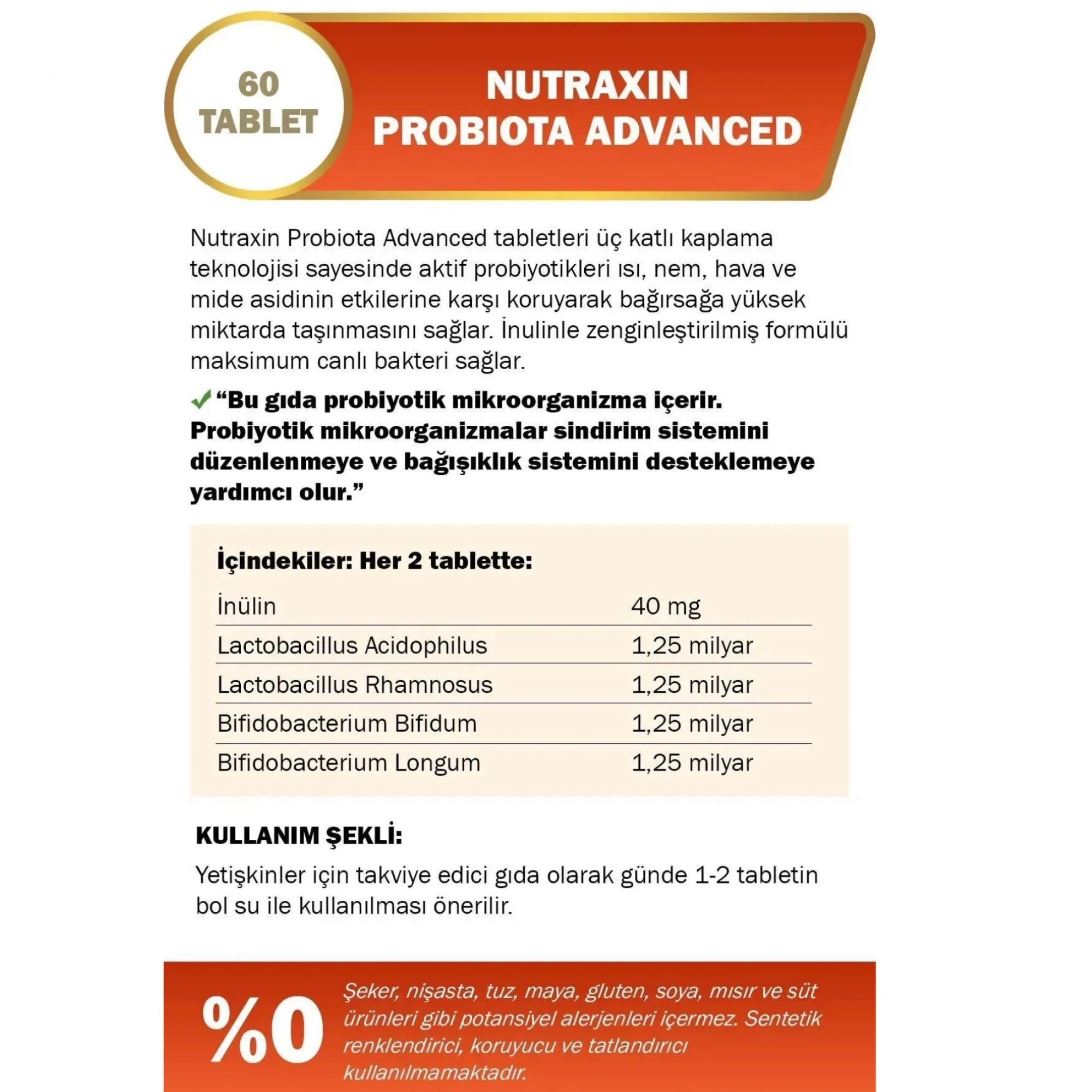Nutraxin Probiota Advanced - Probiyotik Takviyesi 60 Tablet - Üç Katmanlı Teknoloji