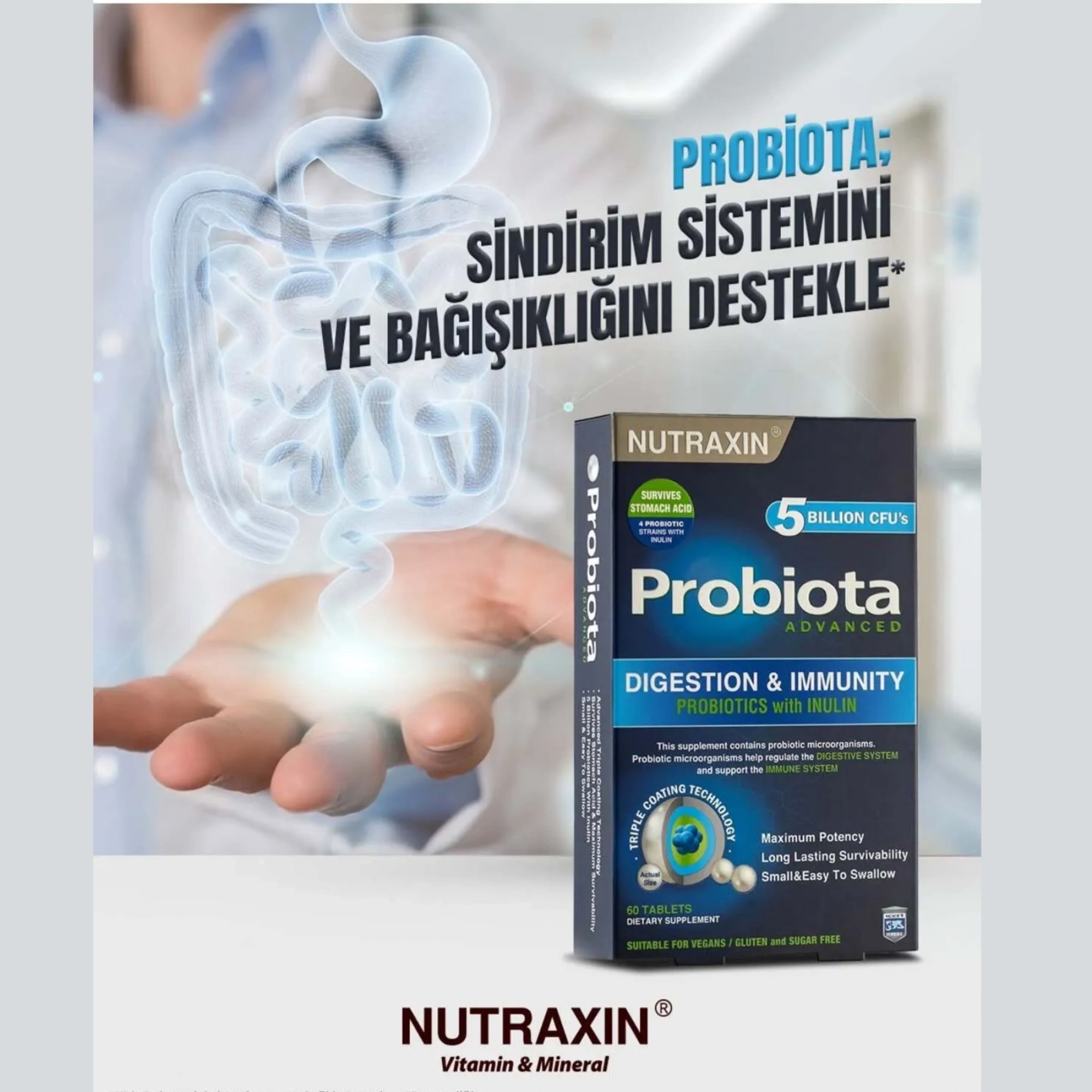 Nutraxin Probiota Advanced - Probiyotik Takviyesi 60 Tablet - Üç Katmanlı Teknoloji