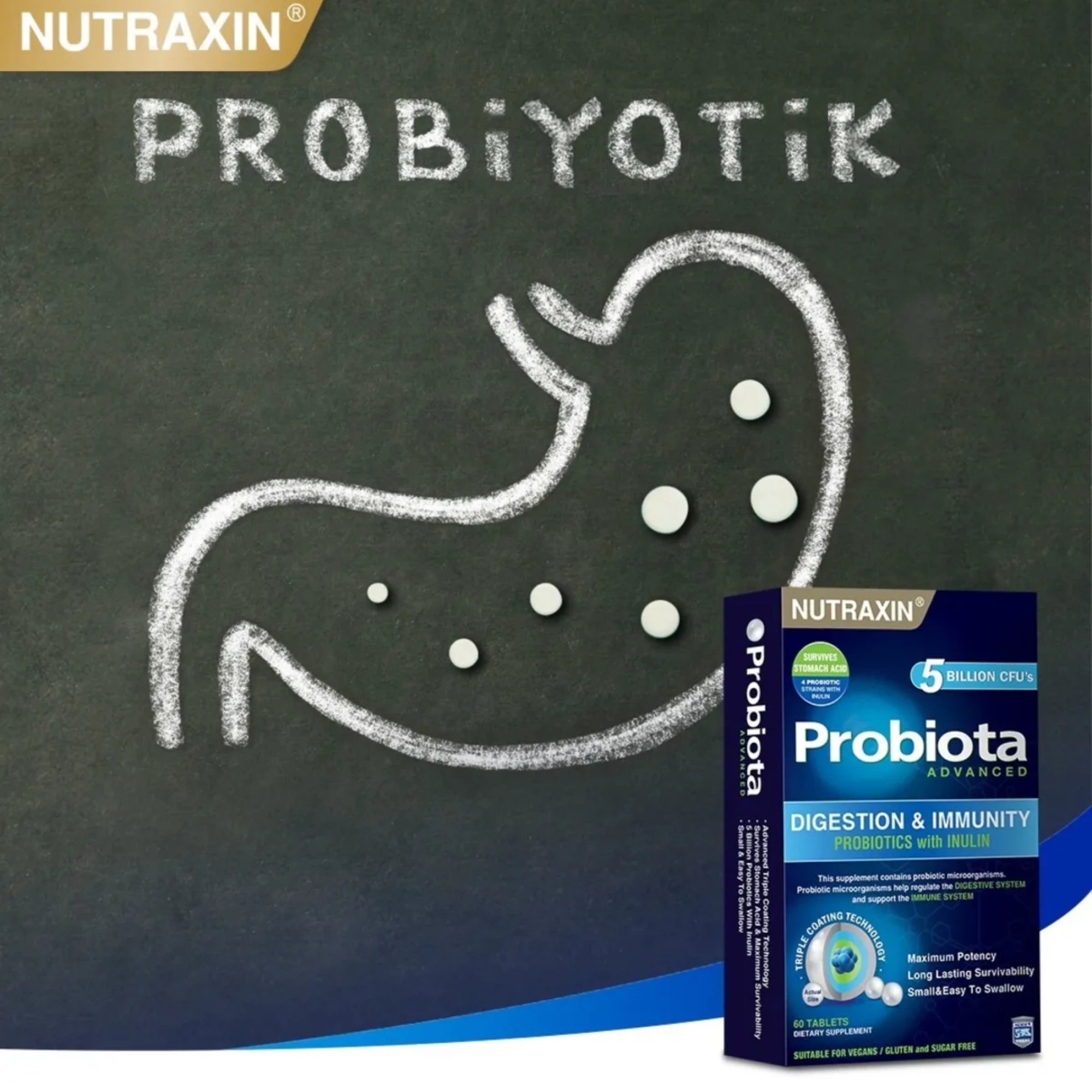 Nutraxin Probiota Advanced - Probiyotik Takviyesi 60 Tablet - Üç Katmanlı Teknoloji