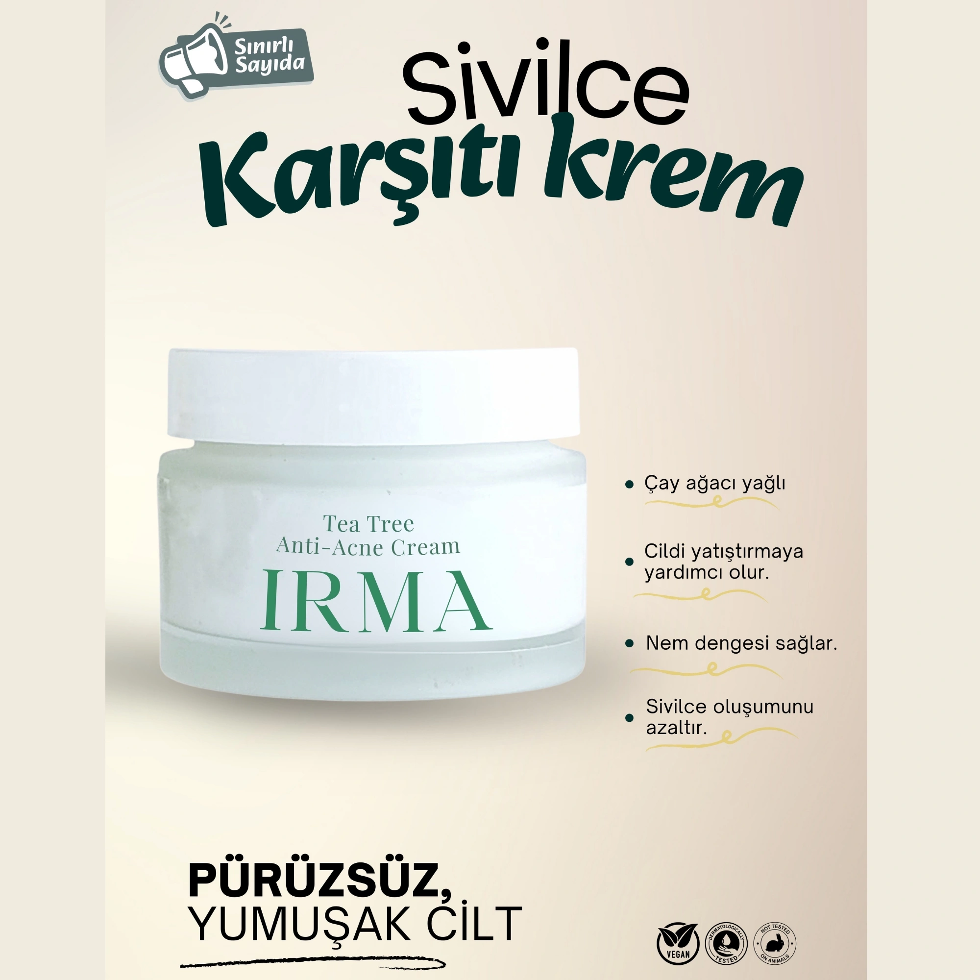 Tea Tree Anti Akne Kremi 50 ml – Gözenek Temizleyici, Siyah Nokta Karşıtı