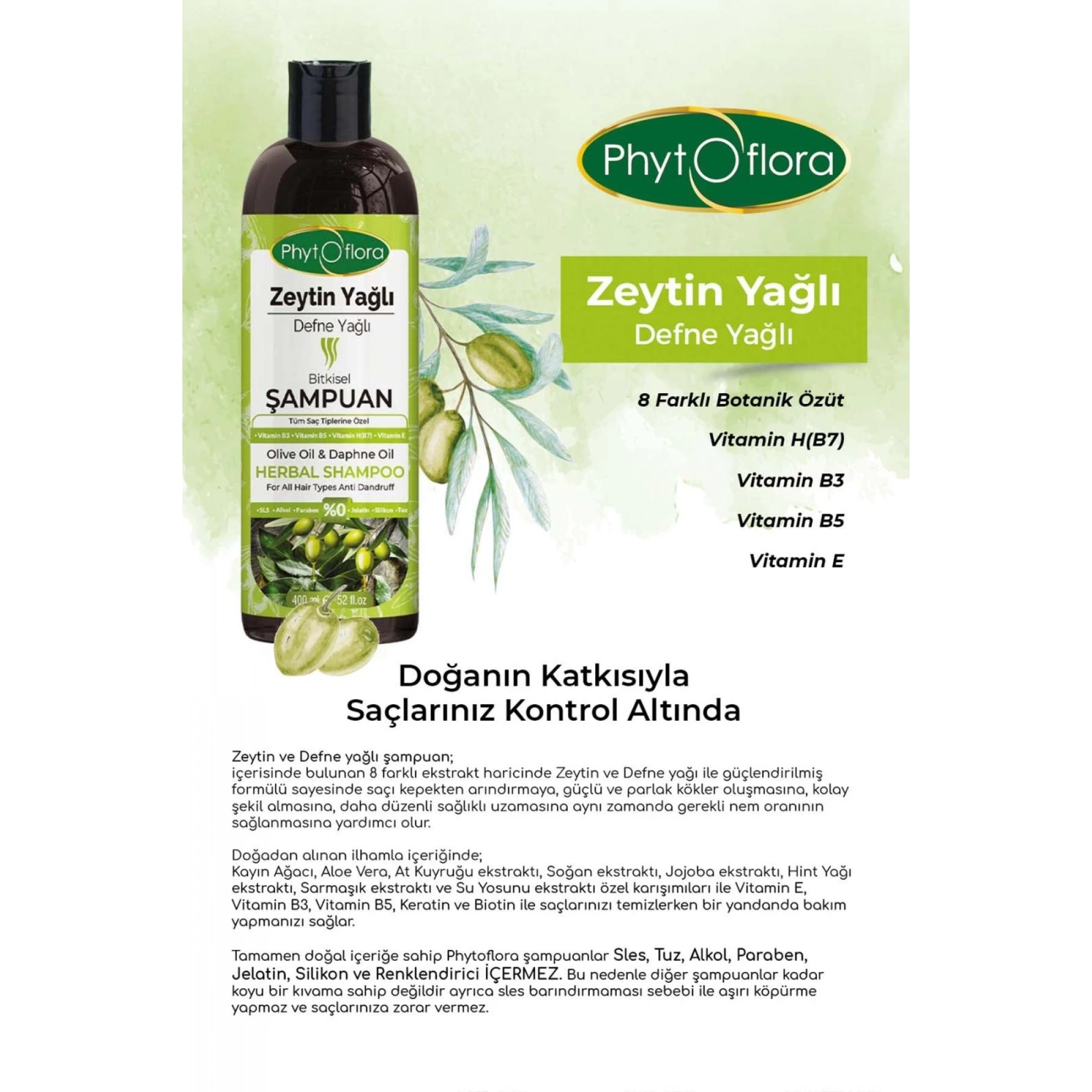 Phytoflora Zeytinyağlı ve Defne Yağlı Bitkisel Şampuan 400 Ml