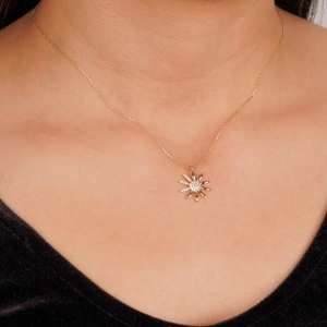 14 Ayar Taşlı Papatya Kolye