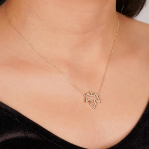 14 Ayar Taşlı Yaprak Kolye