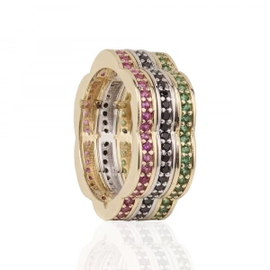 Çiçek Şekilli Altın Üç Renkli Tamtur Taşlı Kadın Alyans