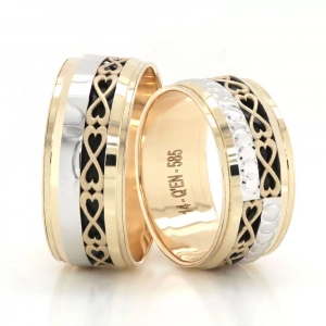 Çift Renkli Kalpli Sonsuzluk Detaylı Kadın Alyans