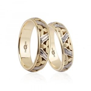 Çift Renkli Yaprak Desenli Erkek Alyans