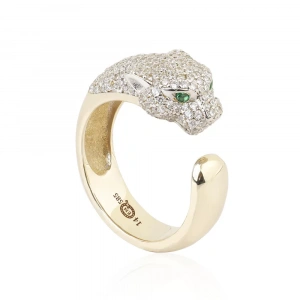 Özel Tasarım Kaplan Figürlü Taşlı Kadın Alyans