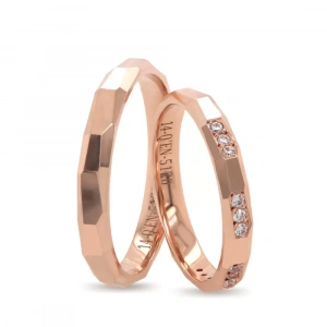 Rose Altın Özel Tasarım Taşlı Kadın Alyans