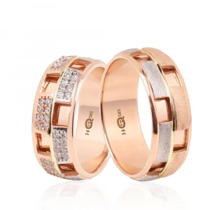 Rose Beyaz Altın Taşlı Kadın Alyans