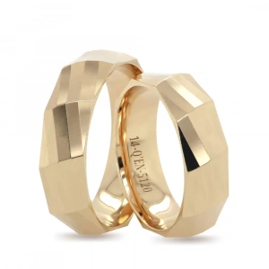 Sarı Altın Dikdörtgen Dalgalı Tasarım Kadın Alyans