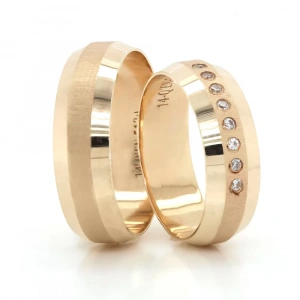 Sarı Altın Mat Şeritli Taşlı Kadın Alyans