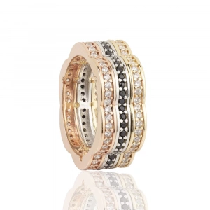 Üç Renkli Altın Çiçek Şekilli Tamtur Taşlı Kadın Alyans