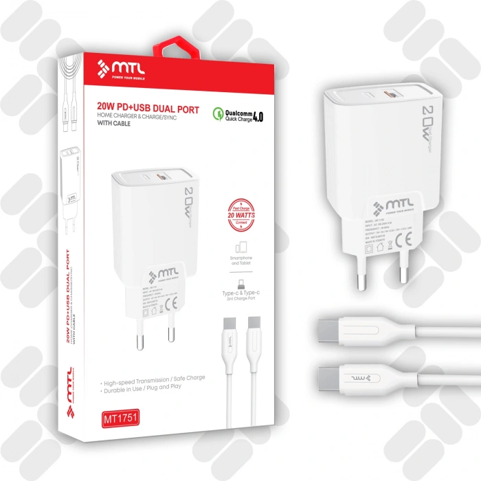 MT1751 20W QC4.0 Hızlı Pd Type-C Port + USB Port Çift Giriş Type-C Şarj Cihazı