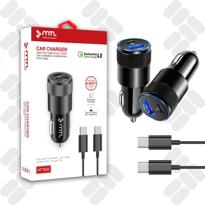 MT1835 20W Pd USB Çift Giriş Araç Şarj Adaptör