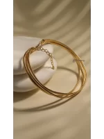 Özel Seri Tırtık Plaka Üçlü Gold Choker Kolye