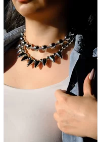 Sıralı Tek Taş Detay Silver Topçuk Choker Kolye