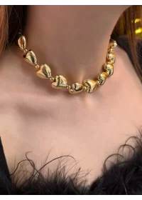 Akrilik Gold Kalp Choker Kolye