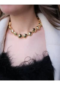 Akrilik Gold Kalp Choker Kolye