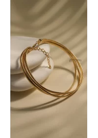 Özel Seri Tırtık Plaka Üçlü Gold Choker Kolye