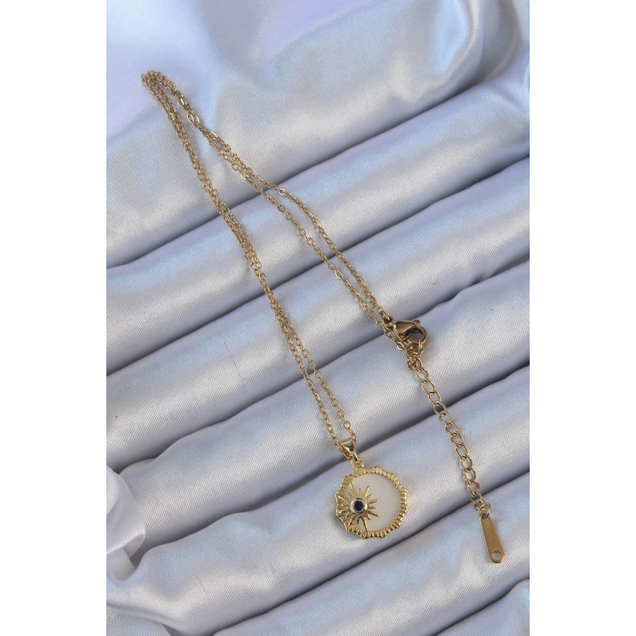 316L Çelik Altın Renk Zirkon Taşlı Mineli Kutup Yıldızı Kolye