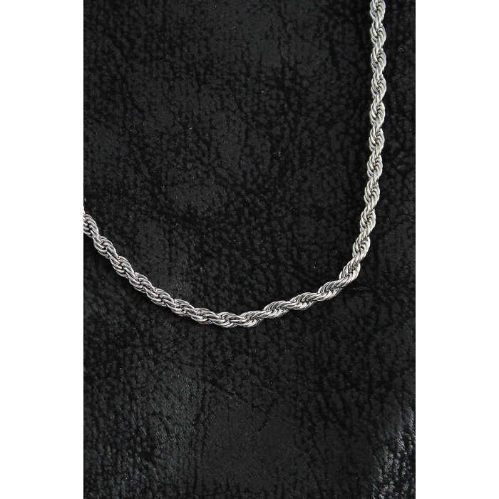 316L Çelik Burgu Zincir Model Gümüş Renk Erkek Kolye