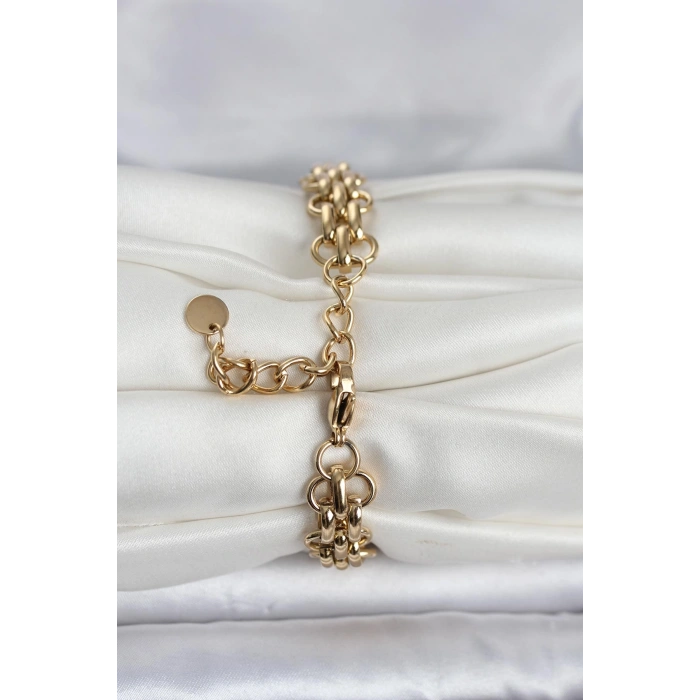 316L Çelik Gold Renk Hasır Zincir Model Kadın Bileklik