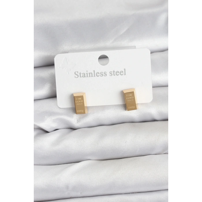 316L Çelik Gold Renk Külçe Altın Model Kadın Küpe