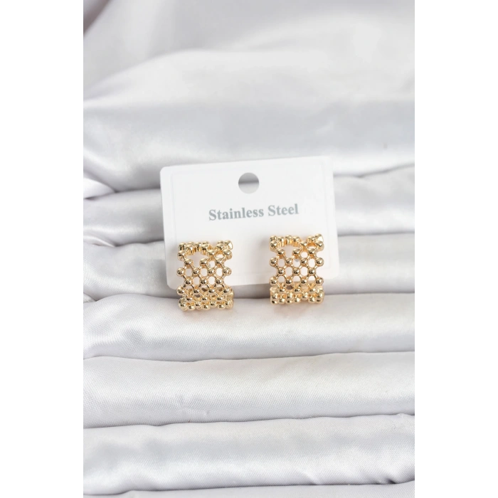 316L Çelik Gold Renk Motif Desenli Halka Kadın Küpe