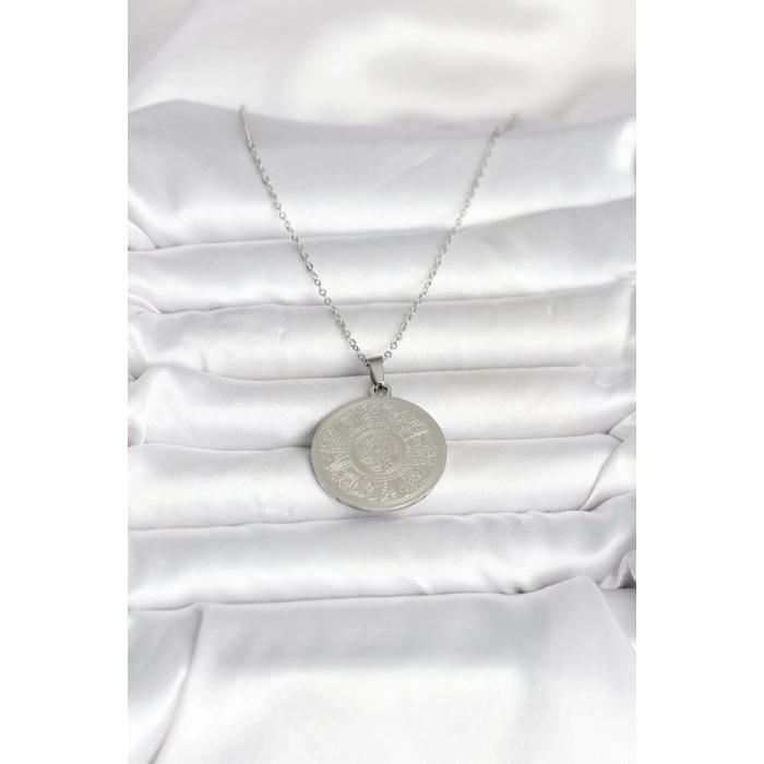 316L Çelik Gümüş Renk Ayetel Kürsi Yazılı Kolye