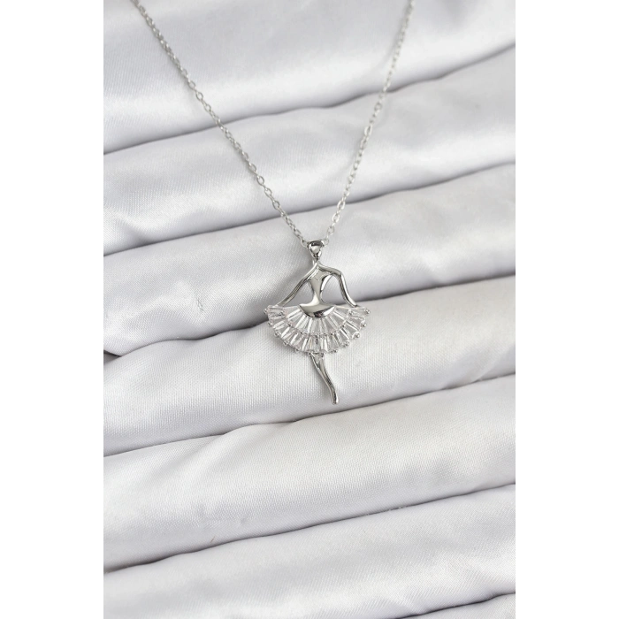 316L Çelik Gümüş Renk Balerin Model Kadın Kolye