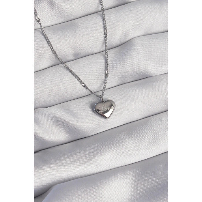 316L Çelik Gümüş Renk Kalp Model Love Kolye