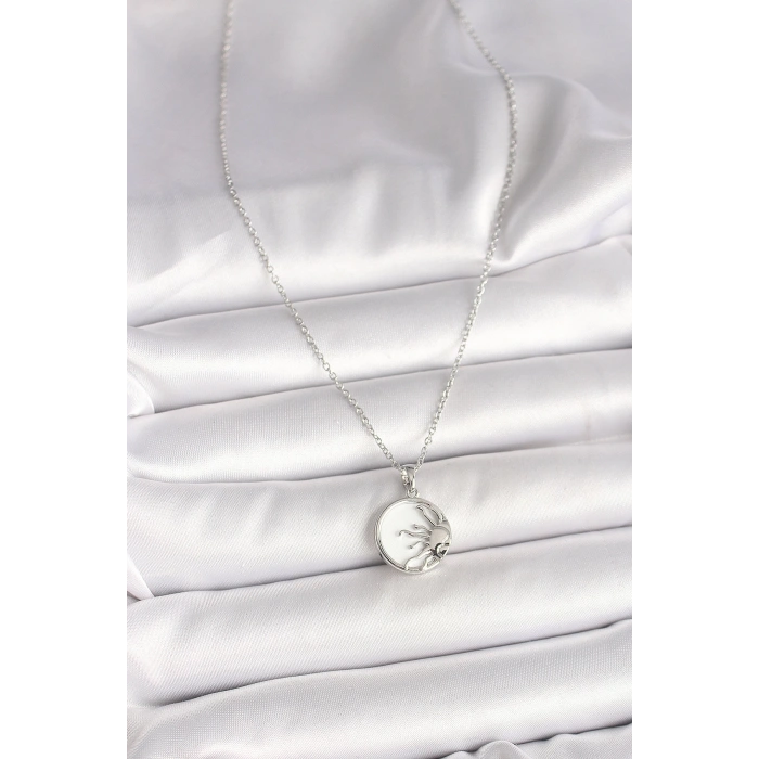 316L Çelik Gümüş Renk Zincir Beyaz Mineli Gün Batımı Model Kadın Kolye