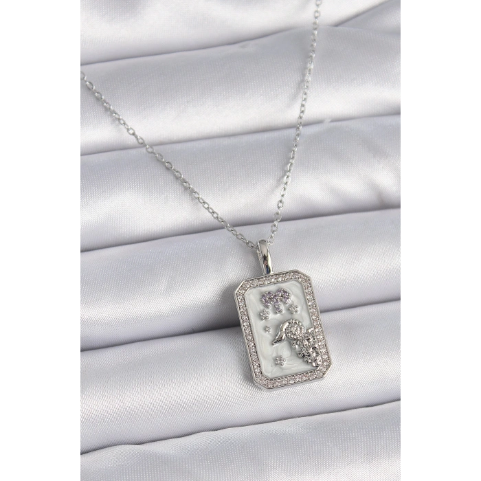 316L Çelik Gümüş Renk Zincir Koç Burcu Zirkon Taşlı Kadın Kolye