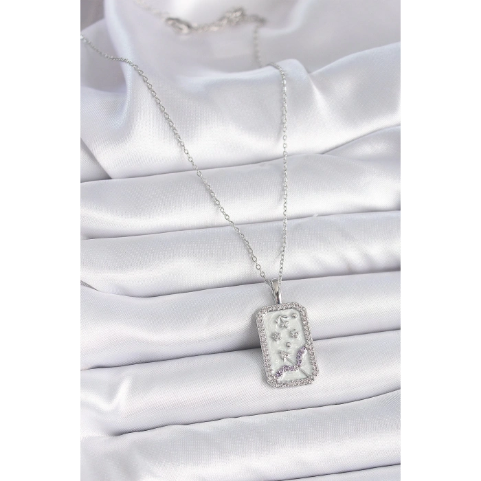 316L Çelik Gümüş Renk Zincir Yay Burcu Zirkon Taşlı Kadın Kolye