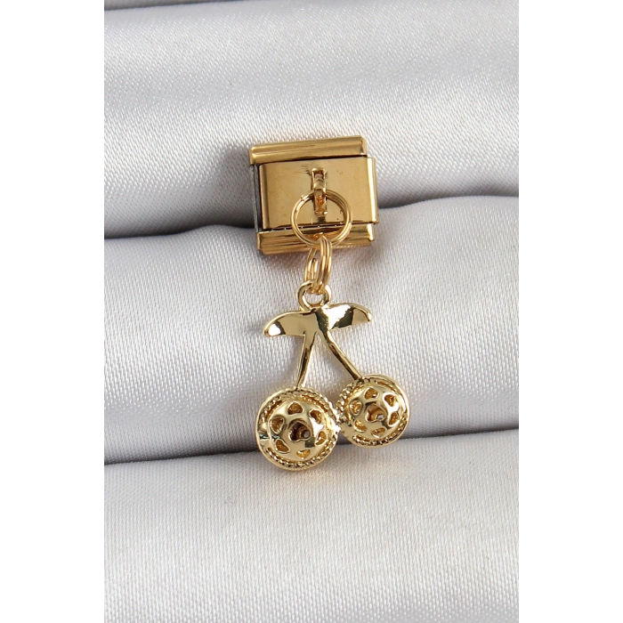316L Çelik Sallantılı Zirkon Taşlı Fiyonk Model Gold Renk Nomination C316L Çelik Sallantılı Kiraz Model Gold Renk Nomination Charm